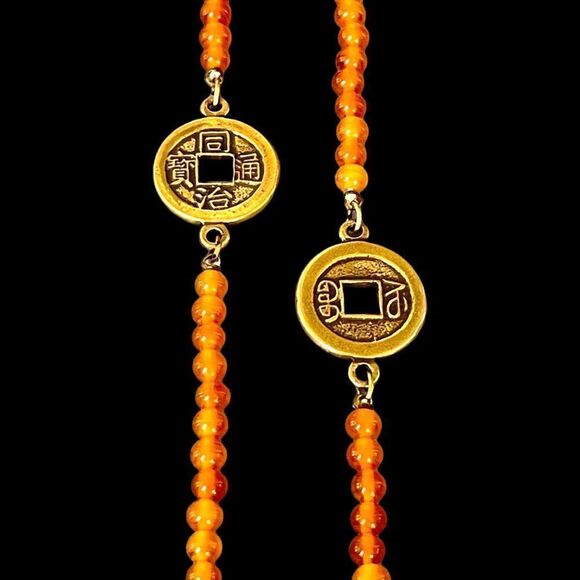 Vintage Anne Klein for Accessocraft Orange and Goldtone Necklace - Picture 4 of 6